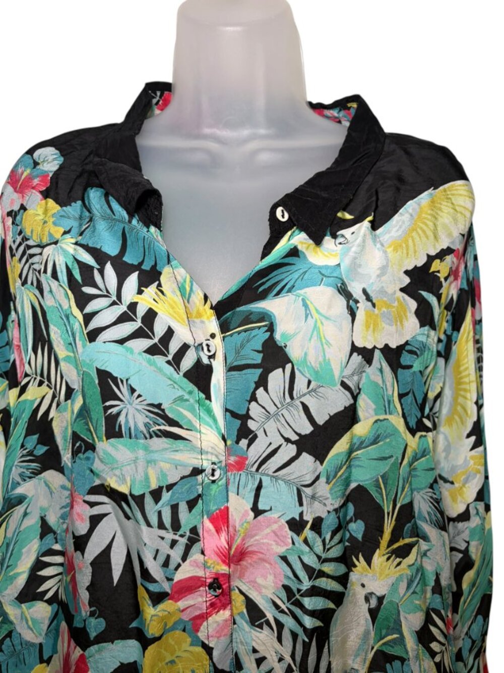 Johnny Was Tropical Parrot Button Down Shirt 2X Rayon NWT - Picture 3 of 6